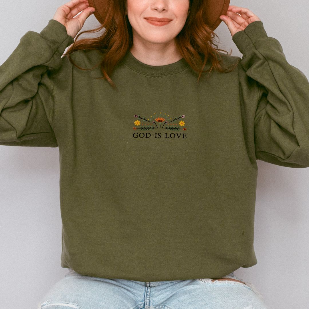 Floral-Embroidered-Sweatshirt-God-Is-Love-Sweatshirt-Gift-For-Christian-Friend