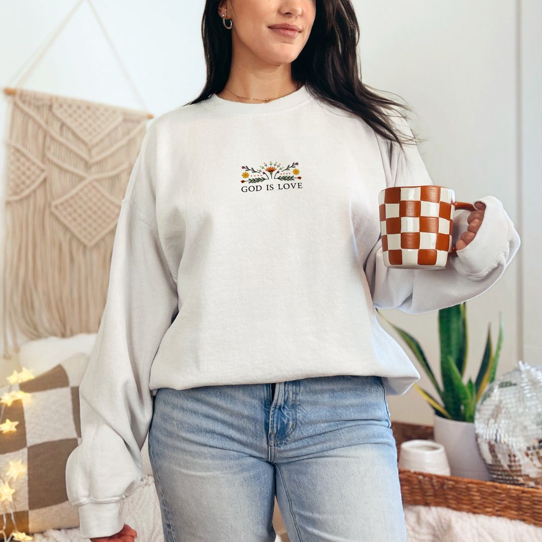 Floral-Embroidered-Sweatshirt-God-Is-Love-Sweatshirt-Gift-For-Christian-Friend