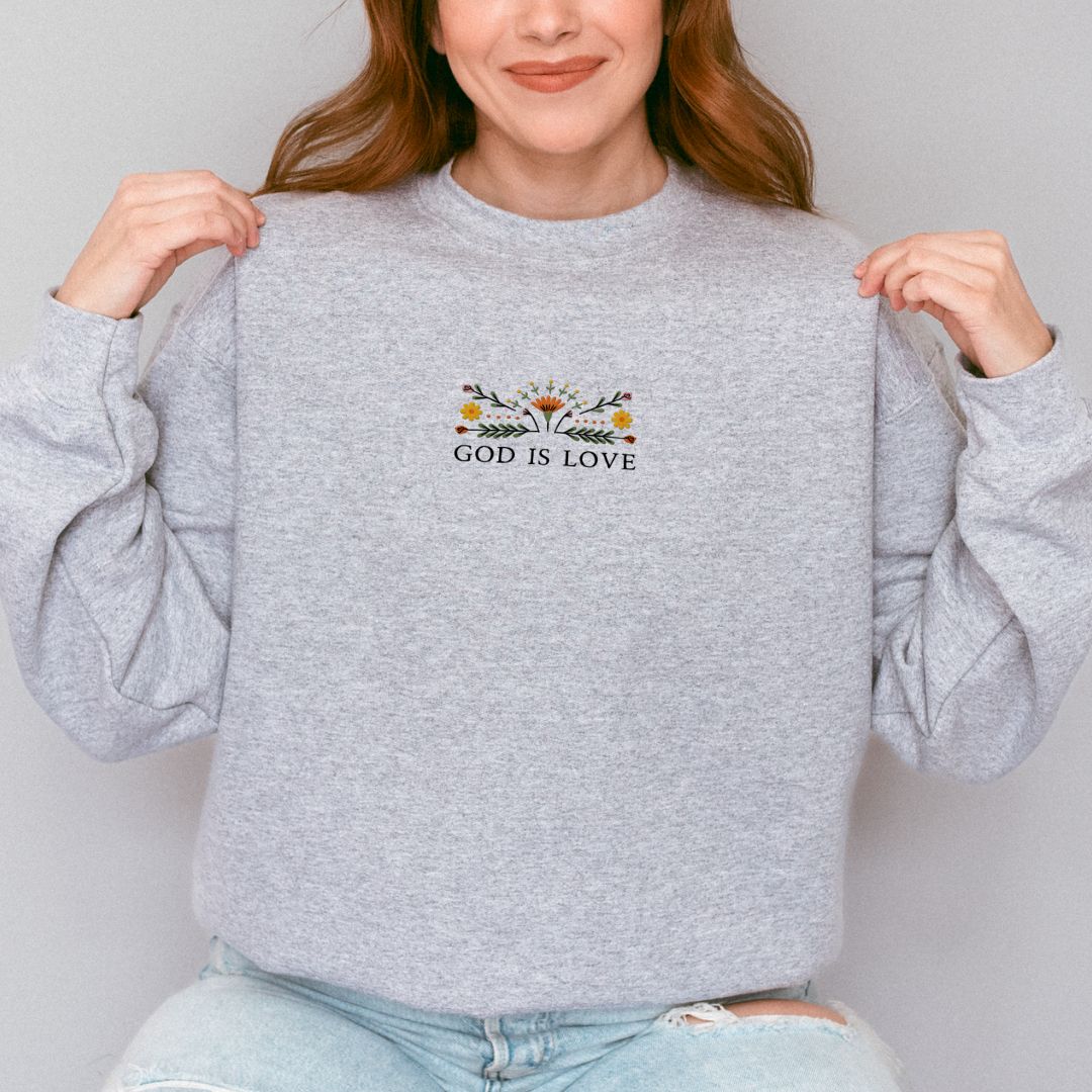 Floral-Embroidered-Sweatshirt-God-Is-Love-Sweatshirt-Gift-For-Christian-Friend
