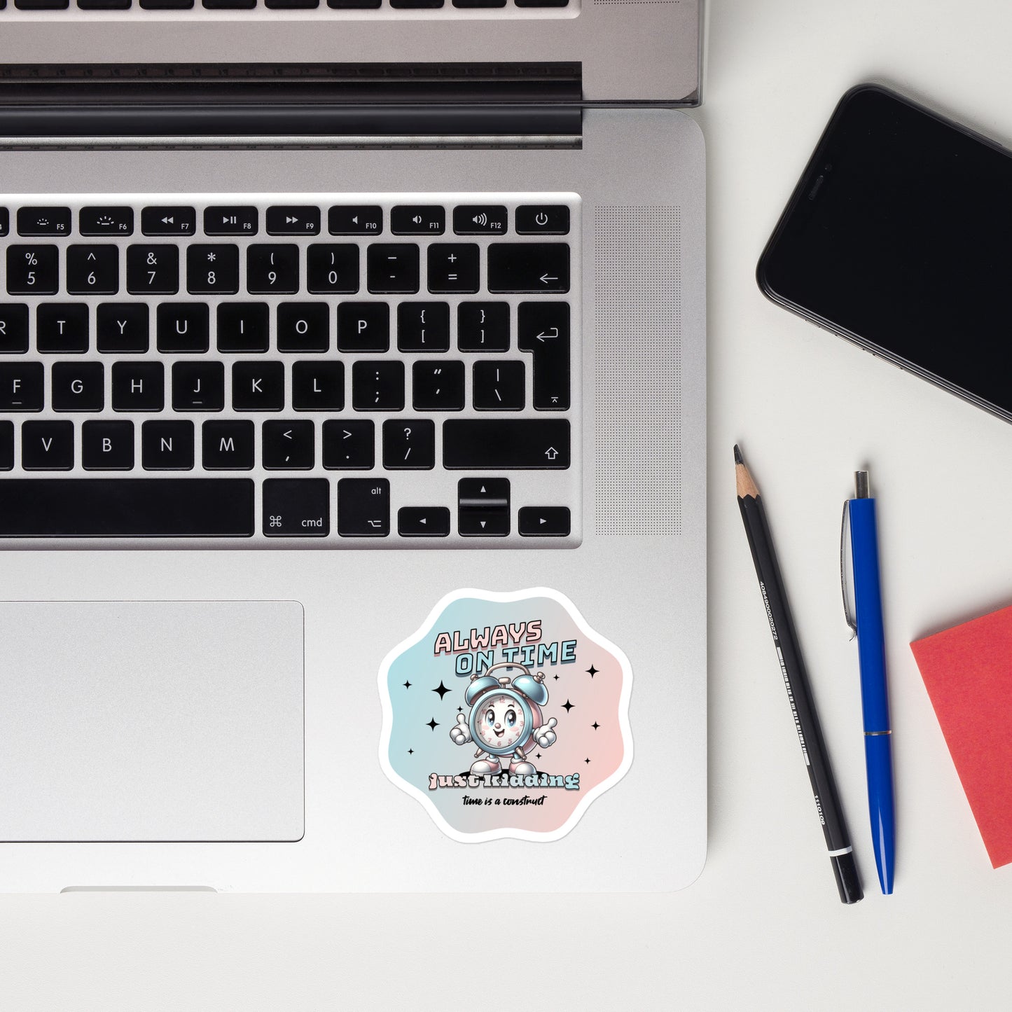 Time-is-A-Construct-Funny-Sticker-For-Late-People-funny-sayings-sticker