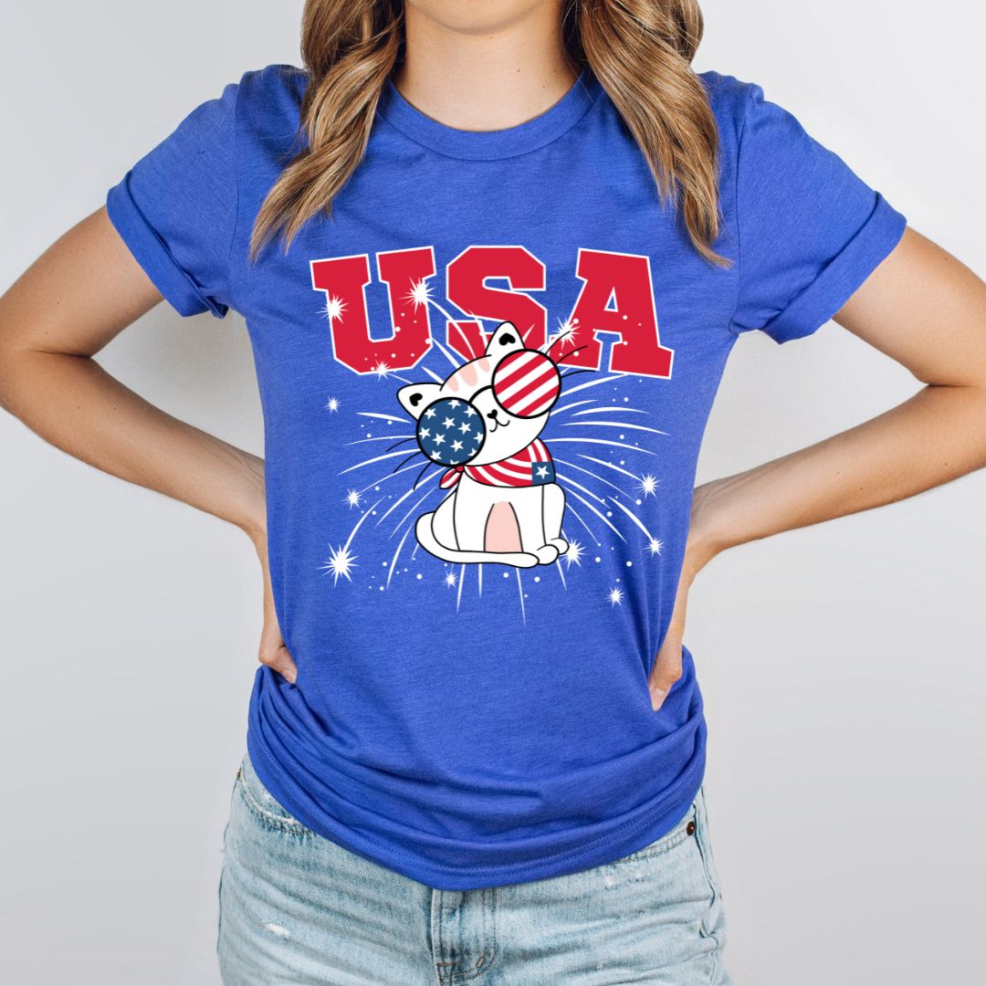 4th Of July Tee Patriotic Cat America Shirt For Funny USA Tee Cat Lovers Gift