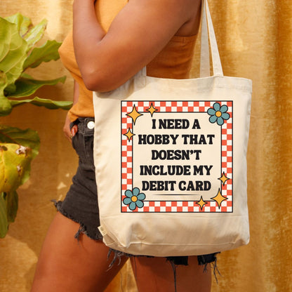 Funny Tote For Shopping Addict Gift Retro Style Organic Cotton Tote For Shopping