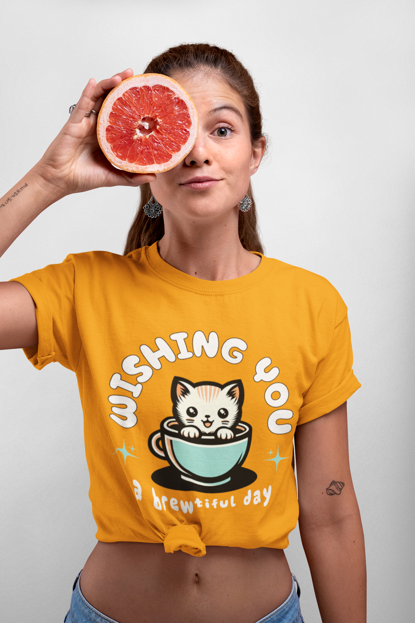 Brew-tiful Day Cat Punny Tee Wordplay Cute Tee Shirts & Gifts