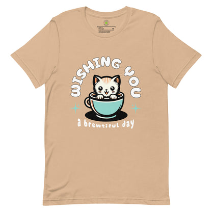 Brew-tiful Day Cat Punny Tee Wordplay Cute Tee Shirts & Gifts