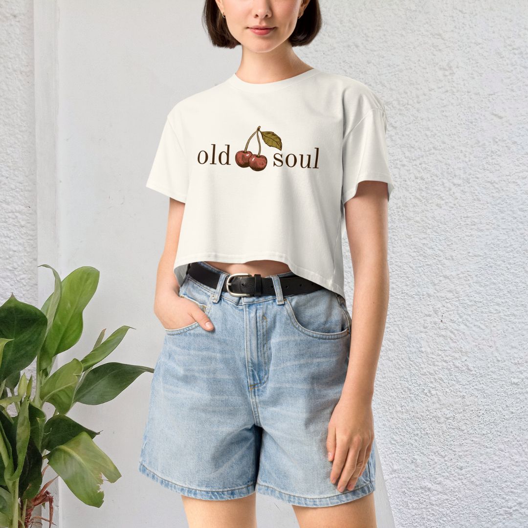 Old Soul Tee Vintage Style Cherry Aesthetic Crop Top